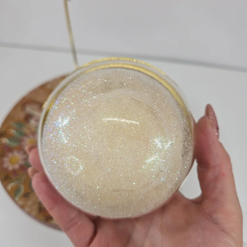 VTG Christmas Clear Glass‎ Round Trinket Box Ornament Mini Diorama Winter Wonder